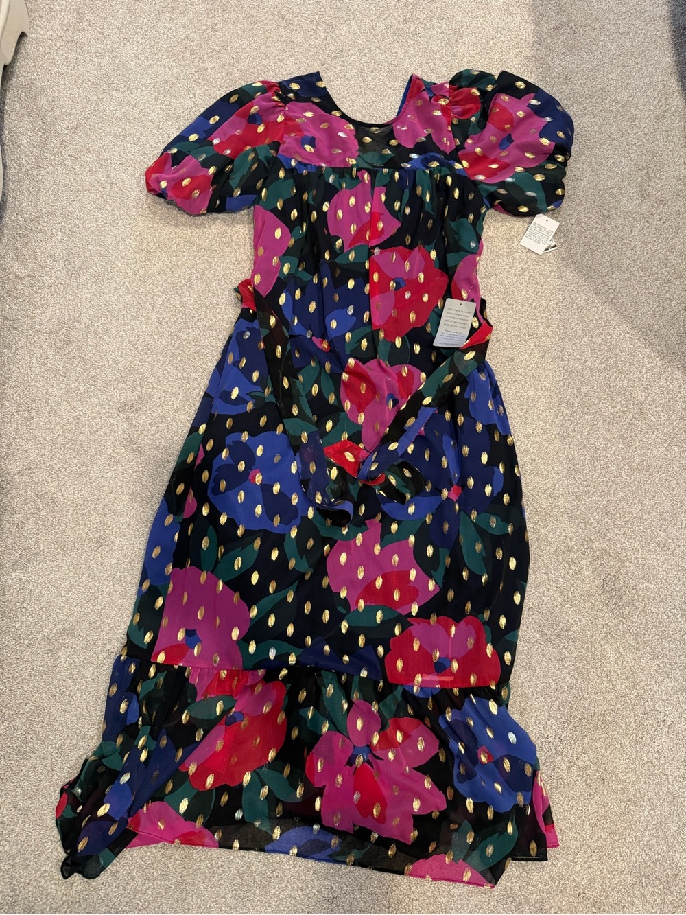 Donna Morgan Black Maxi Dress with Pink & Blue Floral Print